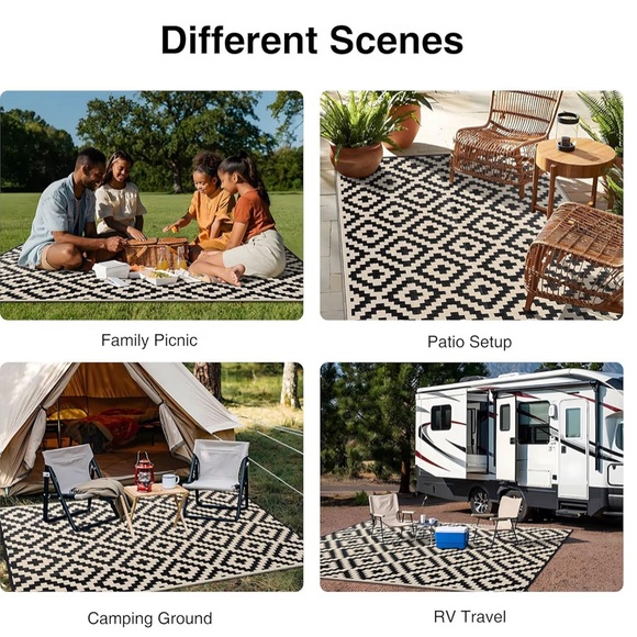 Black and Beige Outdoor Straw Rug - Picture 6 of 6